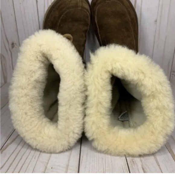 Ugg cable knit sweater shearling lined sz 5 brown boots - Picture 6 of 7